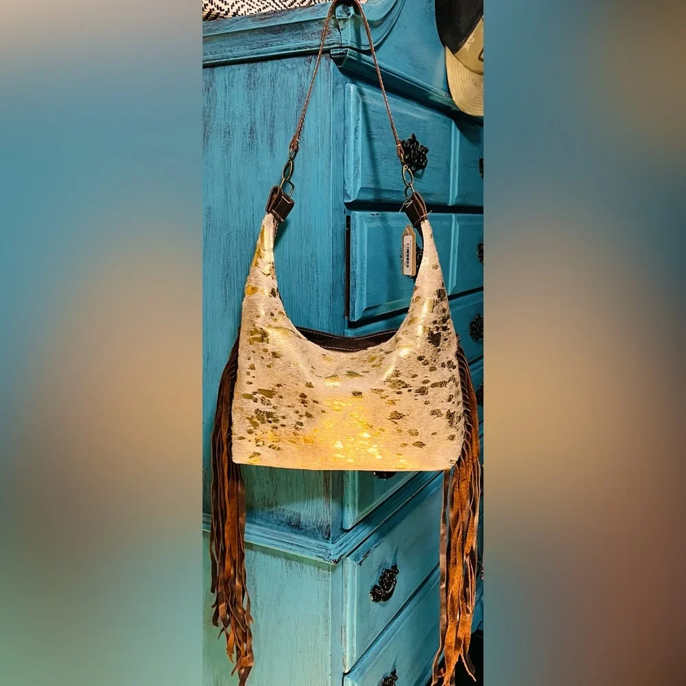 Genuine Cowhide and Leather Shoulder Bag - Picture 1 of 2